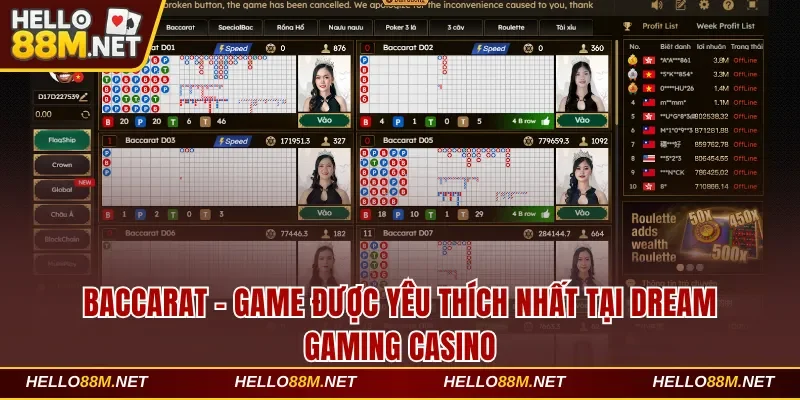 Baccarat - Game được yêu thích nhất tại Dream Gaming casino tại Hello88